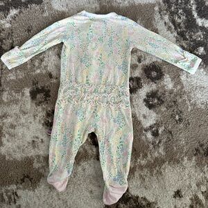 Magnetic Me Pastel Floral Ruffle Footed One-Piece in Pink and Green